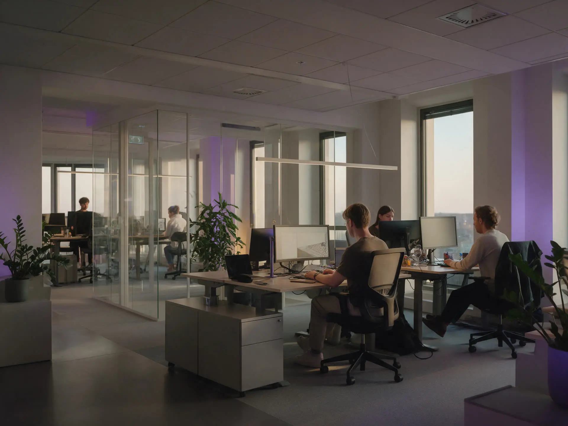 Open-plan Tuscan Digital office in the evening